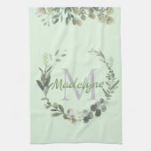 Elegant Monogram Waterverf Botanisch Theedoek (Verticaal)