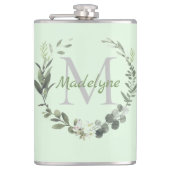 Elegant Monogram Waterverf Botanische krans Heupfles (Voorkant)