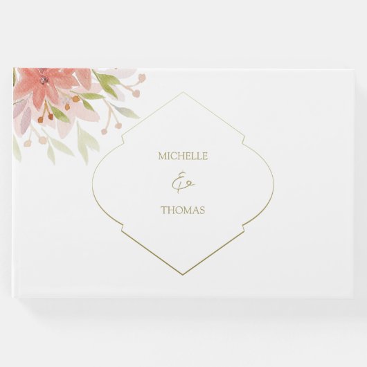 Elegant Monogram, Waterverf Flowers Gastenboek (Voorkant)