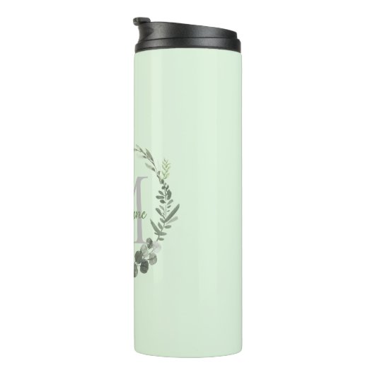 Elegant Monogram Waterverf Foilage Thermal T Thermosbeker (Geroteerd rechts)