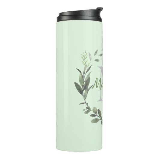 Elegant Monogram Waterverf Foilage Thermosbeker (Gedraaid links)