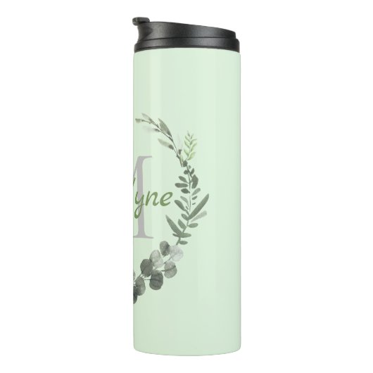 Elegant Monogram Waterverf Foilage Thermosbeker (Geroteerd rechts)