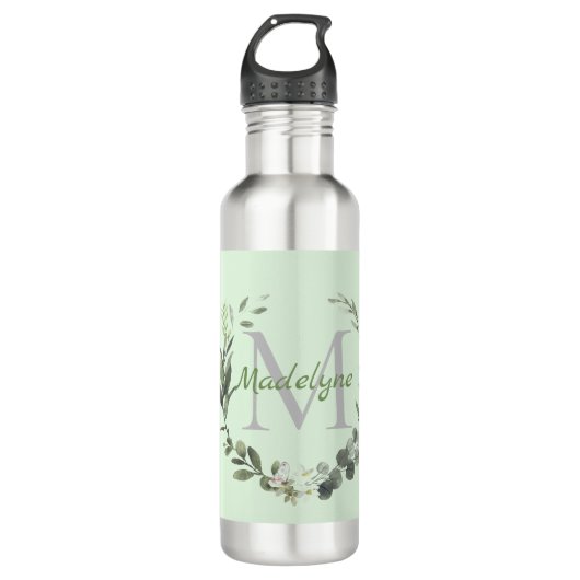 Elegant Monogram Waterverf Foilage       Waterfles (Voorkant)