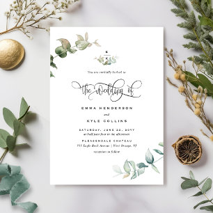 Elegant Monogram Waterverf Groen Bruiloft Kaart