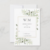 Elegant Monogram Waterverf Groen Bruiloft RSVP Kaartje (Voorkant)