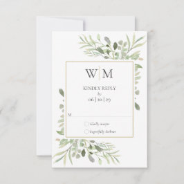 Elegant Monogram Waterverf Groen Bruiloft RSVP Kaartje