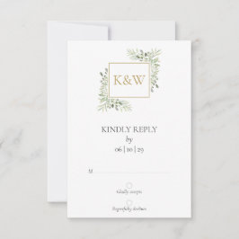 Elegant Monogram Waterverf Groene Huwelijk RSVP Kaartje