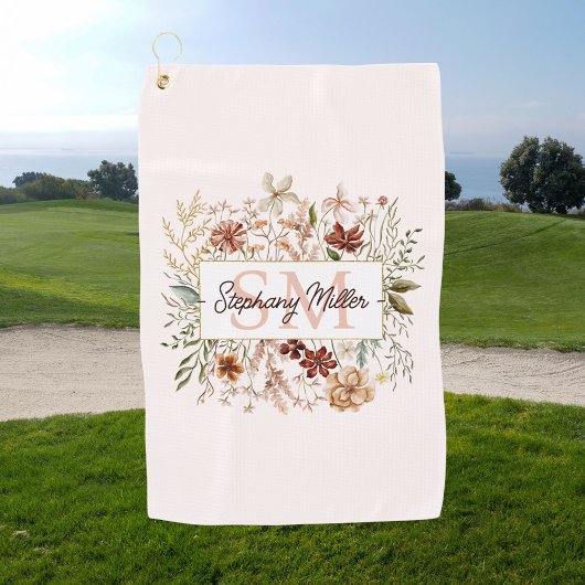 Elegant Monogram Waterverf Herfst Wilde Bloem Bloe Golfhanddoek