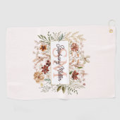 Elegant Monogram Waterverf Herfst Wilde Bloem Bloe Golfhanddoek (Horizontaal)