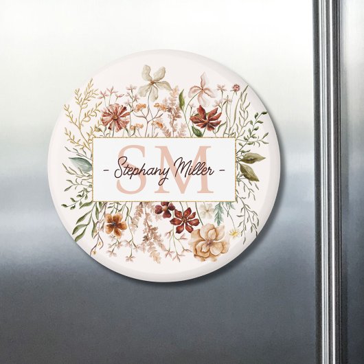 Elegant Monogram Waterverf Herfst Wilde Bloem Bloe Magneet