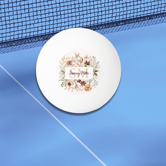 Elegant Monogram Waterverf Herfst Wilde Bloem Bloe Pingpongbal