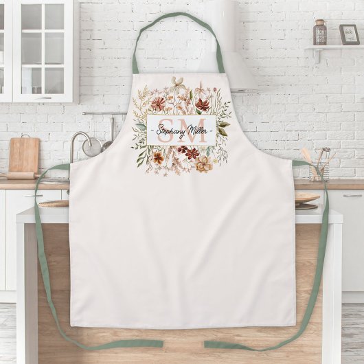 Elegant Monogram Waterverf Herfst Wilde Bloem Bloe Schort