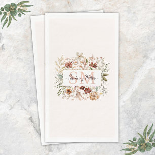 Elegant Monogram Waterverf Herfst Wilde Bloem Bloe Servet