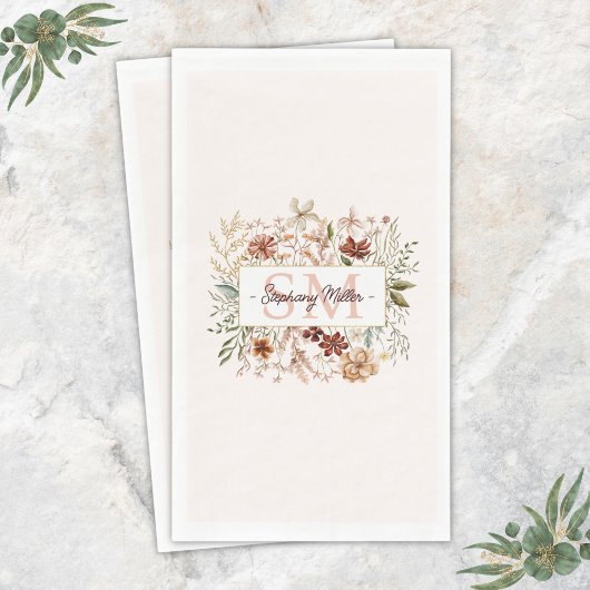 Elegant Monogram Waterverf Herfst Wilde Bloem Bloe Servet