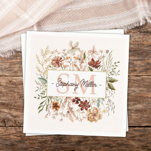 Elegant Monogram Waterverf Herfst Wilde Bloem Bloe Servet