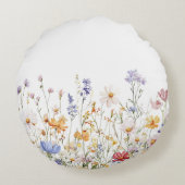Elegant Monogram Waterverf Kleurrijke Wildflower Rond Kussen (Achterkant)