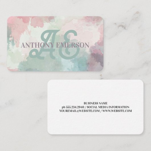 Elegant monogram | Waterverf Lagen Visitekaartje (Voorkant / Achterkant)