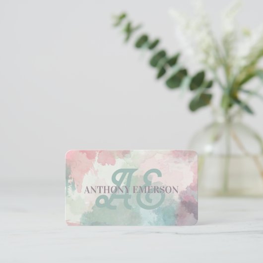 Elegant monogram | Waterverf Lagen Visitekaartje (Staand voorkant)