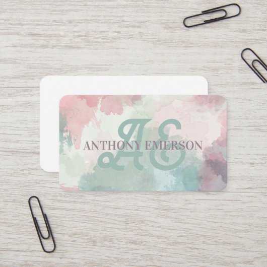 Elegant monogram | Waterverf Lagen Visitekaartje (Voorkant / Achterkant in situ)