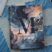 Elegant Monogram Waterverf Marmer Roze Blauw Girly Notitieboek