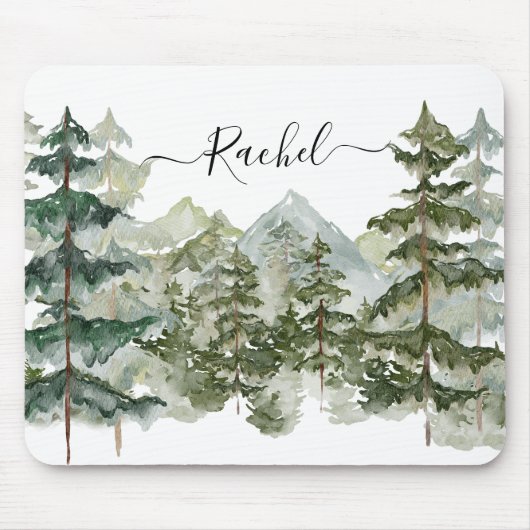 Elegant Monogram Waterverf Pine Forest Mountain Muismat (Voorkant)