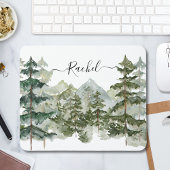 Elegant Monogram Waterverf Pine Forest Mountain Muismat