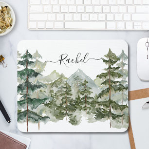 Elegant Monogram Waterverf Pine Forest Mountain Muismat