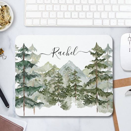 Elegant Monogram Waterverf Pine Forest Mountain Muismat