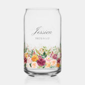 Elegant Monogram Waterverf Roos Bloem Bruidsmeisje Blikvorm Glas (Voorkant)