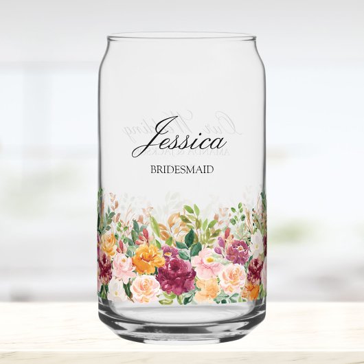 Elegant Monogram Waterverf Roos Bloem Bruidsmeisje Blikvorm Glas
