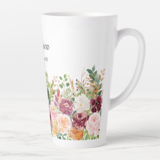 Elegant Monogram Waterverf Roos Bloementuin Latte Mok (Rechts)