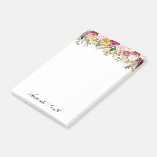 Elegant Monogram Waterverf Roos Bloementuin Post-it® Notes (Schuin)