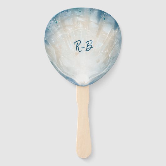 Elegant Monogram Waterverf Seashell rustiek strand Handwaaier (Voorkant)