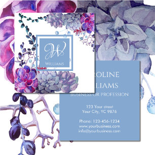 Elegant Monogram Waterverf Succulenten Planten Bla Vierkante Visitekaartje
