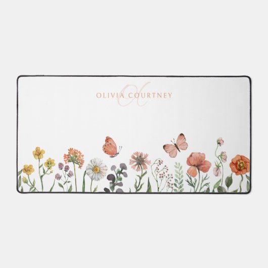 Elegant Monogram Waterverf Wilde bloem Floral Bureaumat (Voorkant)