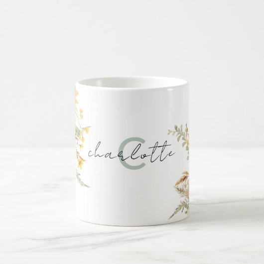 Elegant Monogram Waterverf Zonnebloem Boeket Koffiemok (Center)