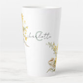 Elegant Monogram Waterverf Zonnebloem Boeket Latte Mok (Voorkant)