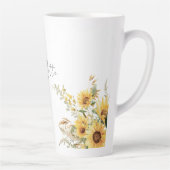 Elegant Monogram Waterverf Zonnebloem Boeket Latte Mok (Rechts)