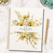 Elegant Monogram Waterverf Zonnebloem Boeket Planner