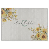 Elegant Monogram Waterverf Zonnebloem Boeket Snijplank (Voorkant)