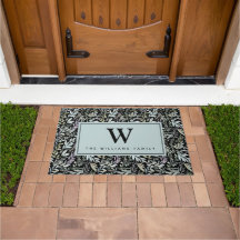 Elegant Monogram Waterverf Zwart Blauwe Bladeren