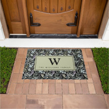 Elegant Monogram Waterverf Zwart Groene Bladeren