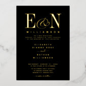 Elegant Monogram Weddenschap Black Gold Folie Uitnodiging (Voorkant)