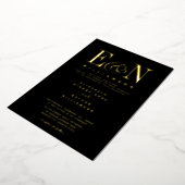 Elegant Monogram Weddenschap Black Gold Folie Uitnodiging (Gedraaid)