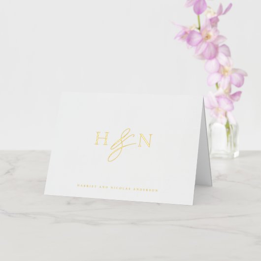 Elegant Monogram Weddenschap Hartelijk dank Gold F Folie Wenskaart (Orchidee)