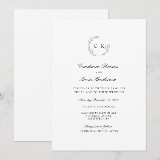 Elegant Monogram Weddenschap Kaart (Voorkant / Achterkant)