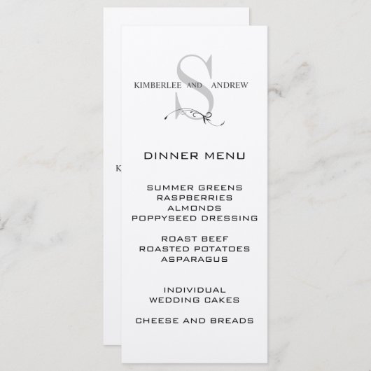 Elegant Monogram Weddenschap-menukaart Cream Paper Menu (Voorkant / Achterkant)