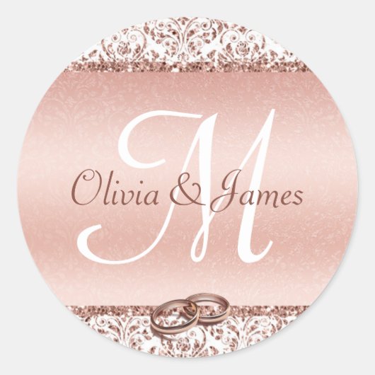 Elegant Monogram Weddenschap Roos Gold Ronde Sticker (Voorkant)