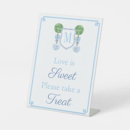 Elegant Monogram Weddenschap Shower Favor Table Reclamebord Met Voetstuk