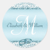 Elegant Monogram Wedding Blue Metallic Ronde Sticker (Voorkant)
